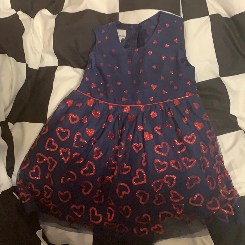 Toddler Navy Blue dress with Red hearts